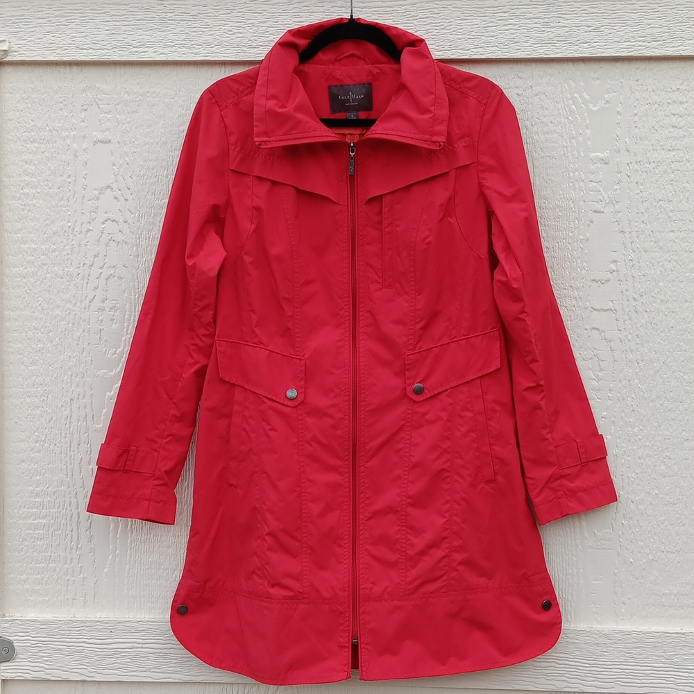 Cole Haan Red Hooded Packable Rain Jacket Womens Sz Small